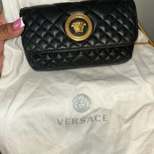 Versace Black Quilted Mini Bag with Gold Medusa Accent